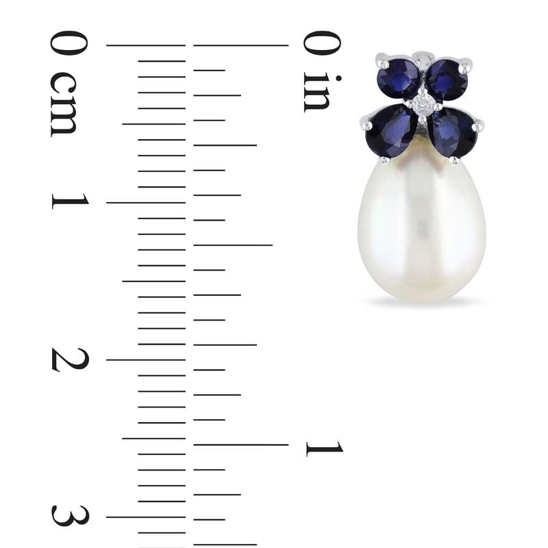 Main Image 2 of 8.0-8.5mm Freshwater Cultured Pearl, Blue Sapphire and Diamond Accent Earrings in 10K White Gold