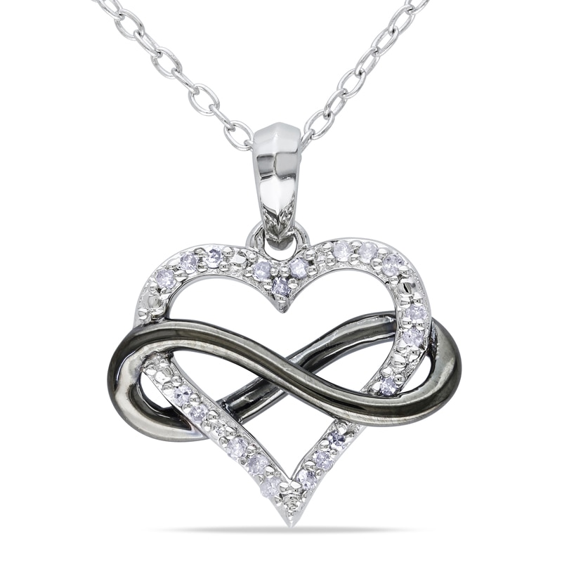 0.10 CT. T.W. Diamond Sideways Infinity with Heart Pendant in Two-Tone Sterling Silver