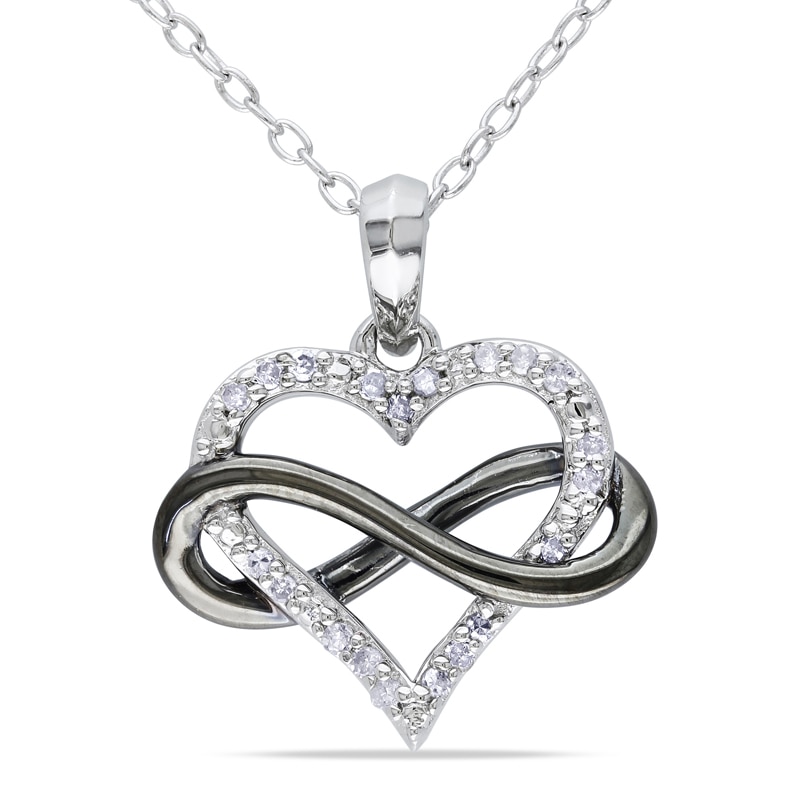 0.10 CT. T.W. Diamond Sideways Infinity with Heart Pendant in Two-Tone Sterling Silver|Peoples Jewellers