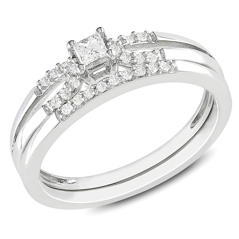 0.20 CT. T.W. Princess-Cut Diamond Bridal Set in Sterling Silver