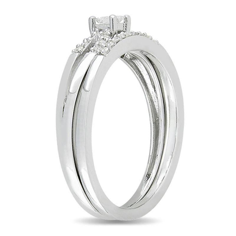 0.20 CT. T.W. Princess-Cut Diamond Bridal Set Sterling Silver