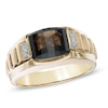 Thumbnail Image 0 of Men's Barrel-Cut Smoky Quartz and Diamond Accent Ring in 10K Gold