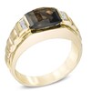 Thumbnail Image 1 of Men's Barrel-Cut Smoky Quartz and Diamond Accent Ring in 10K Gold