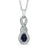 Thumbnail Image 0 of Pear-Shaped Lab-Created Blue Sapphire and 0.12 CT. T.W. Diamond Cascading Pendant in Sterling Silver