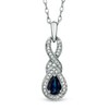 Thumbnail Image 0 of Pear-Shaped Lab-Created Blue Sapphire and 0.12 CT. T.W. Diamond Cascading Pendant in Sterling Silver