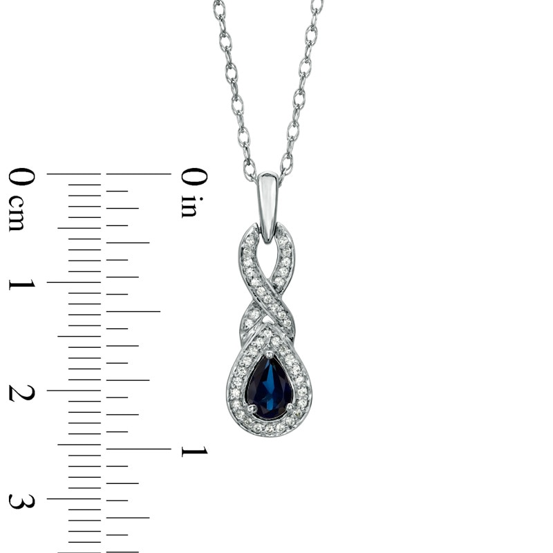 Pear-Shaped Lab-Created Blue Sapphire and 0.12 CT. T.W. Diamond Cascading Pendant in Sterling Silver