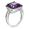 Thumbnail Image 1 of Rectangular Amethyst and Pink Lab-Created Sapphire Ring in Sterling Silver