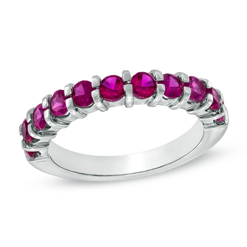 Main Image 1 of Pink Lab-Created Sapphire Anniversary Band in Sterling Silver