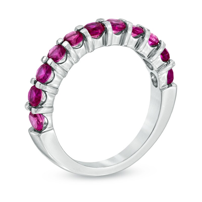 Main Image 2 of Pink Lab-Created Sapphire Anniversary Band in Sterling Silver
