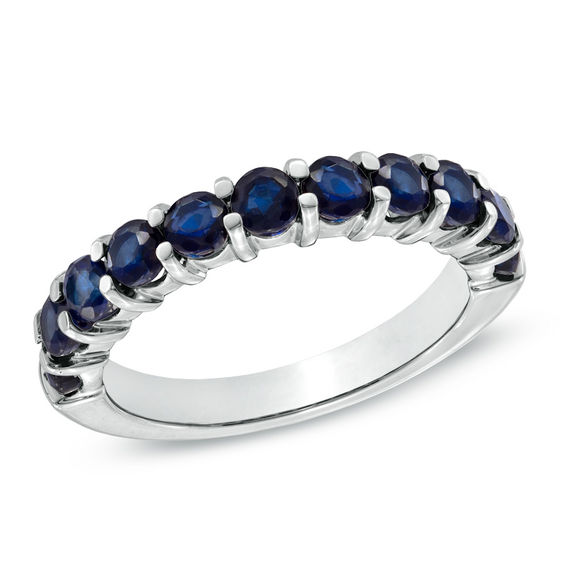Lab-Created Blue Sapphire Anniversary Band in Sterling Silver | Peoples ...