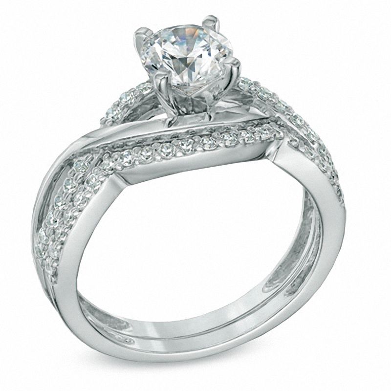 1.10 CT. T.W. Canadian Certified Diamond Split Shank Bridal Set 14K White Gold (I/I2)