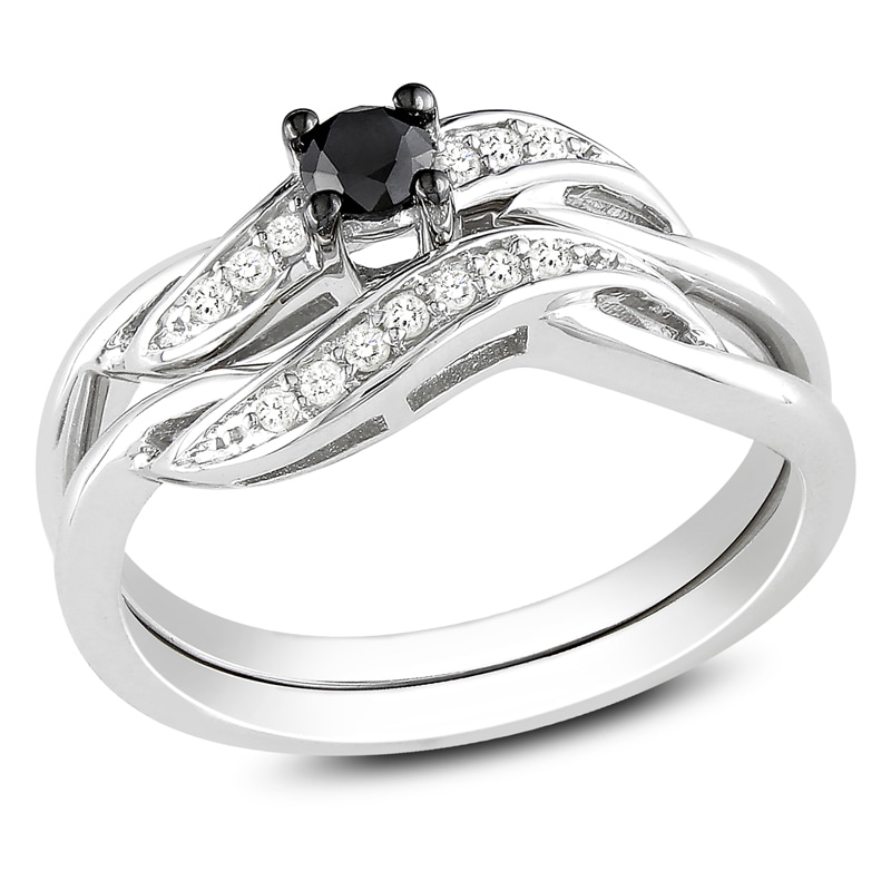 Main Image 1 of 0.24 CT. T.W. Black and White Diamond Sash Bridal Set in Sterling Silver