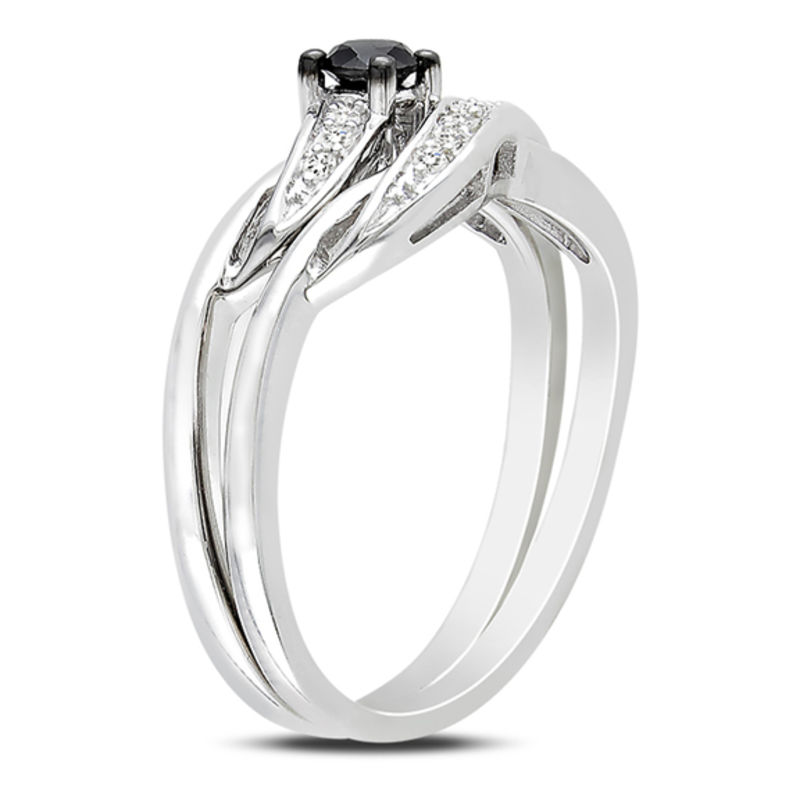 0.24 CT. T.W. Black and White Diamond Sash Bridal Set Sterling Silver