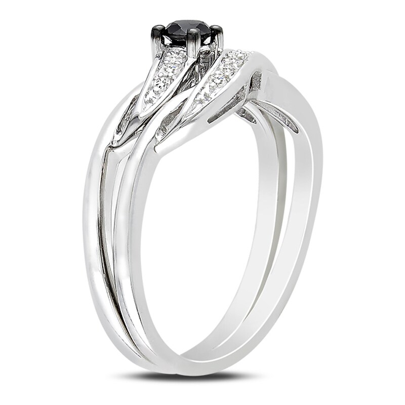Main Image 2 of 0.24 CT. T.W. Black and White Diamond Sash Bridal Set in Sterling Silver