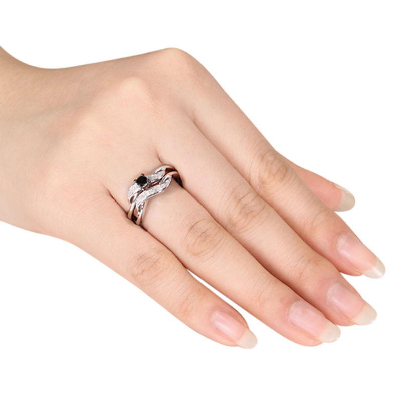 Main Image 3 of 0.24 CT. T.W. Black and White Diamond Sash Bridal Set in Sterling Silver