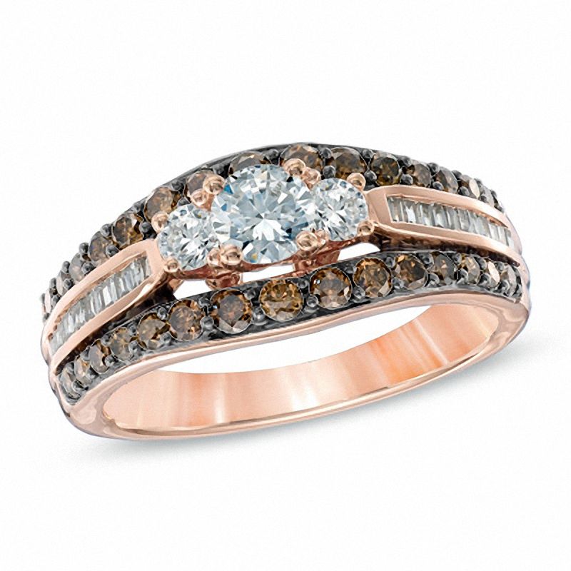 1.25 CT. T.W. Champagne and White Diamond Past Present Future® Ring in 14K Rose Gold
