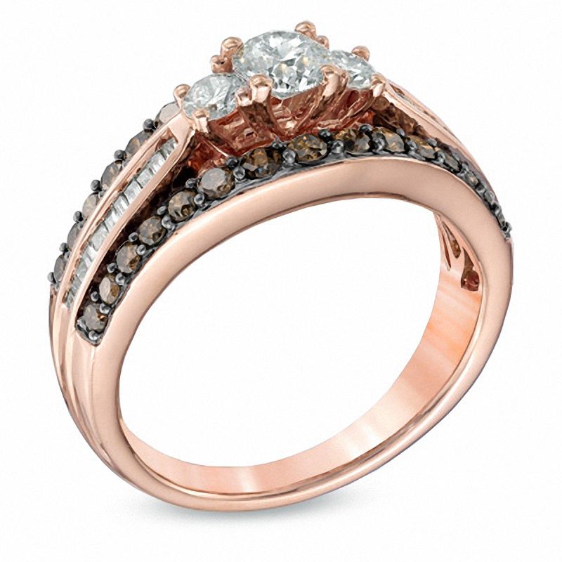 1.25 CT. T.W. Champagne and White Diamond Past Present FutureÂ® Ring in 14K Rose Gold
