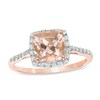 Thumbnail Image 0 of 7.0mm Cushion-Cut Morganite and 0.09 CT. T.W. Diamond Frame Ring in 10K Rose Gold