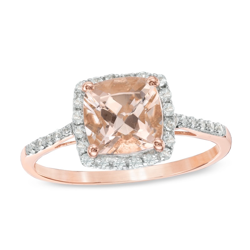 7.0mm Cushion-Cut Morganite and 0.09 CT. T.W. Diamond Frame Ring in 10K Rose Gold