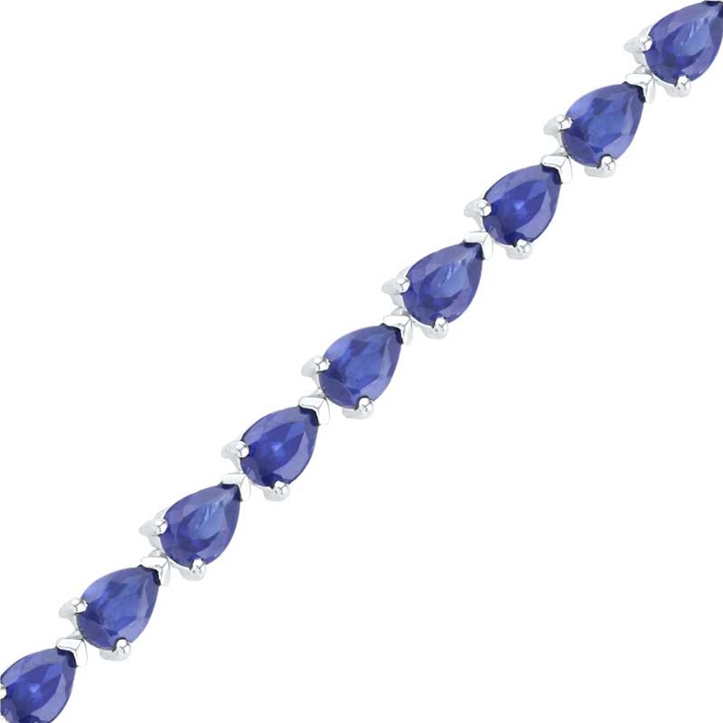 Main Image 1 of Pear-Shaped Lab-Created Blue Sapphire Tennis Bracelet in Sterling Silver - 7.5&quot;