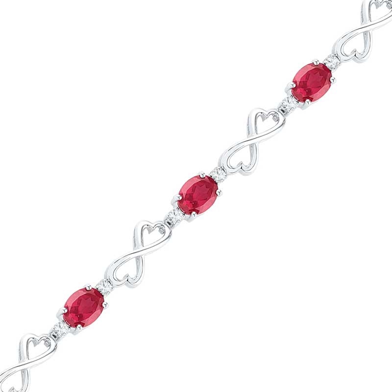 Oval Lab-Created Ruby and White Sapphire Heart Infinity Bracelet in Sterling Silver - 7.5"