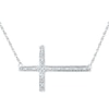Thumbnail Image 1 of 0.05 CT. T.W. Diamond Sideways Cross Necklace in Sterling Silver