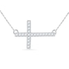 Thumbnail Image 1 of 0.15 CT. T.W. Diamond Sideways Cross Necklace in Sterling Silver