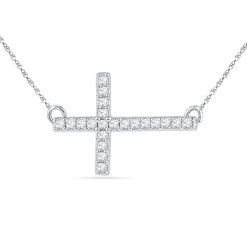 0.15 CT. T.W. Diamond Sideways Cross Necklace in Sterling Silver