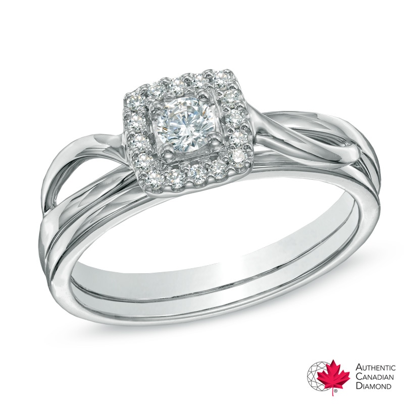 0.25 CT. T.W. Certified Canadian Diamond Square Frame Bridal Set in 14K White Gold (I/I2)|Peoples Jewellers