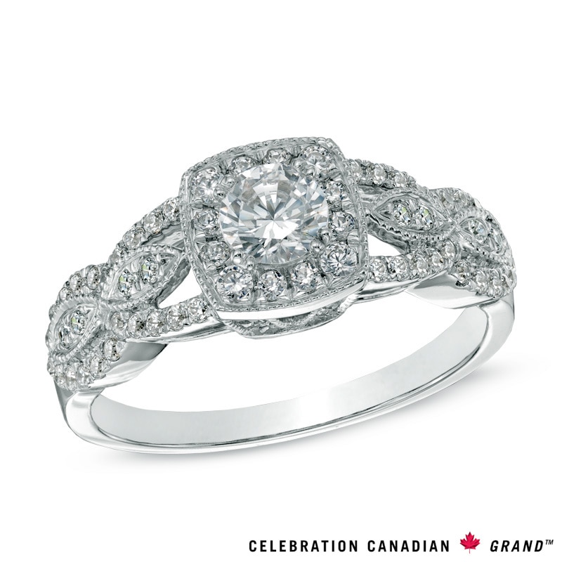Celebration Canadian Ideal 0.70 CT. T.W. Diamond Frame Vintage-Style Engagement Ring in 14K White Gold (I/I1)
