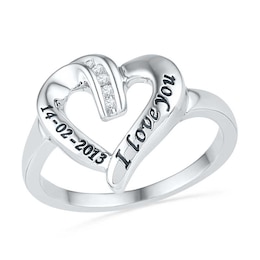Diamond Accent Heart Promise Ring in Sterling Silver (2 Lines)