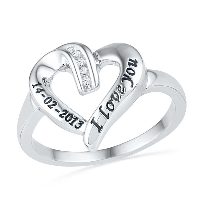Main Image 1 of Diamond Accent Heart Promise Ring in Sterling Silver (2 Lines)