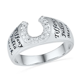 Diamond Accent Horseshoe Engravable Family Ring in Sterling Silver (6 Names)