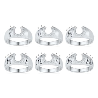 Men's Diamond Accent Horseshoe Engravable Family Ring in Sterling Silver (6 Names)