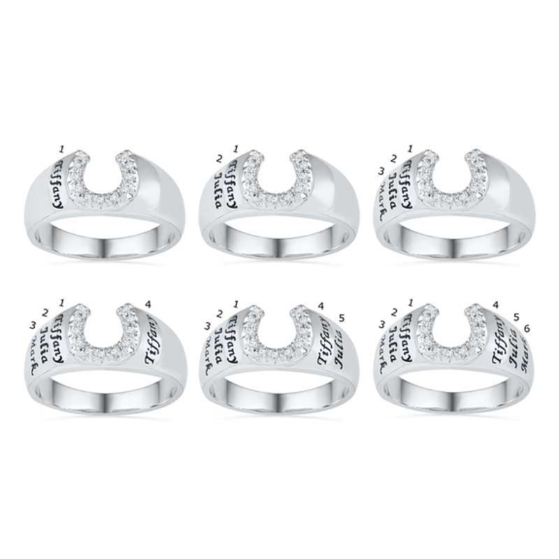 Men s Diamond Accent Horseshoe Engravable Family Ring in Sterling Silver 6 Names