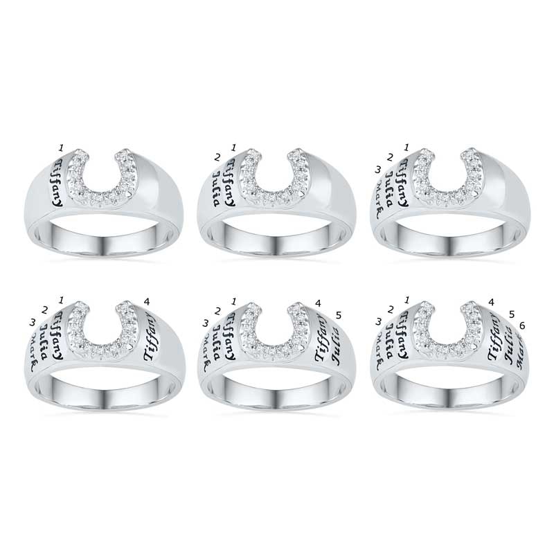 Men's Diamond Accent Horseshoe Engravable Family Ring in Sterling Silver (6 Names)