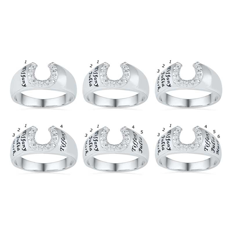 Main Image 2 of Men's Diamond Accent Horseshoe Engravable Family Ring in Sterling Silver (6 Names)