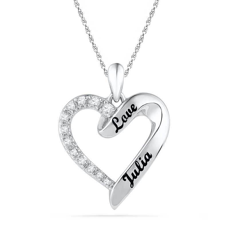 Main Image 1 of 1/8 CT. T.W. Diamond Heart Pendant in Sterling Silver (2 Lines)