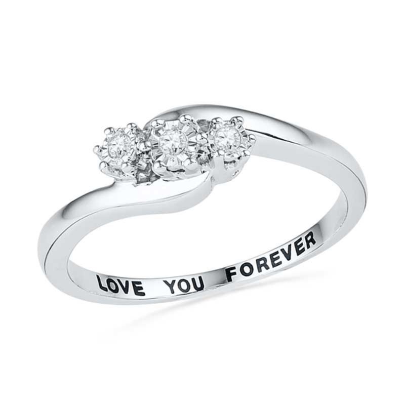 Diamond Accent Three Stone Slant Promise Ring in Sterling Silver (1 Line)