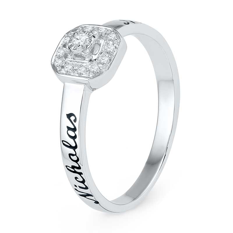 Main Image 2 of Diamond Accent Octagonal Frame Promise Ring in Sterling Silver (2 Names)