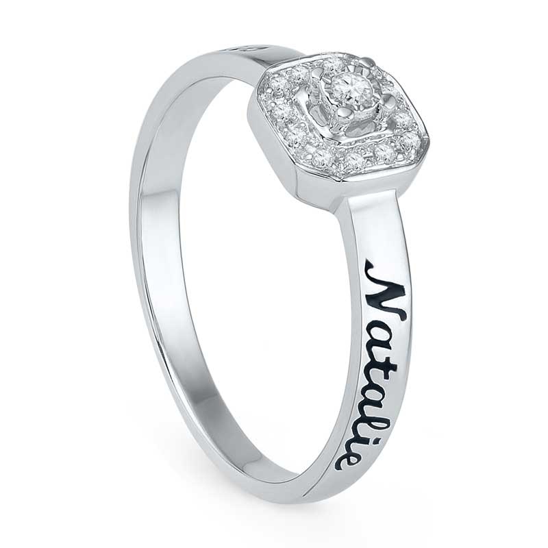 Main Image 3 of Diamond Accent Octagonal Frame Promise Ring in Sterling Silver (2 Names)