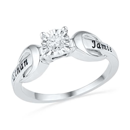 1/10 CT. Diamond Solitaire Promise Ring in Sterling Silver (2 Names)