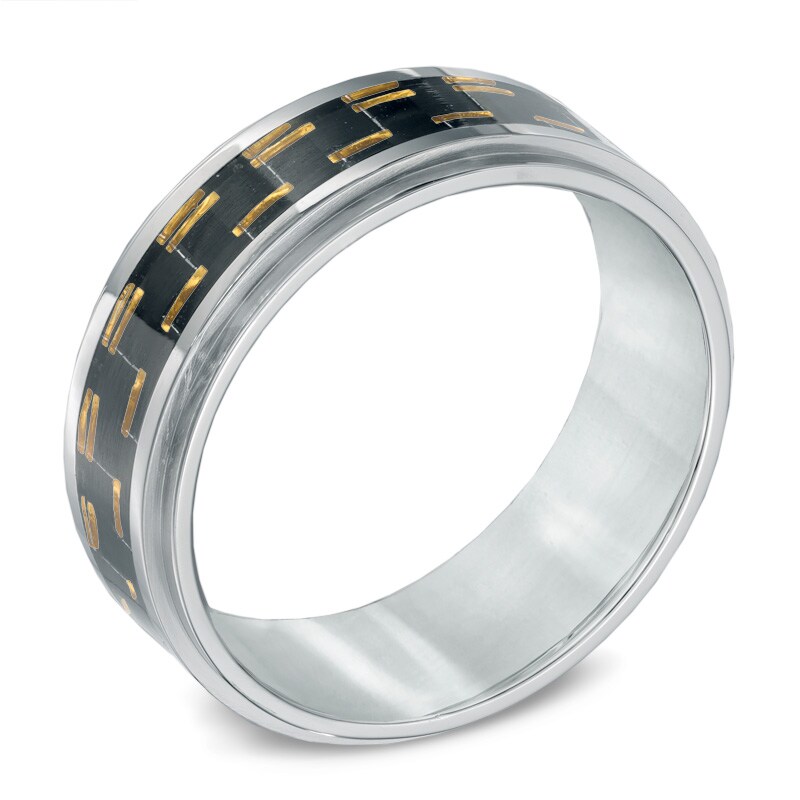 9.0mm Two-Tone Carbon Fibre Comfort Fit Wedding Band in Stainless Steel - Size 10