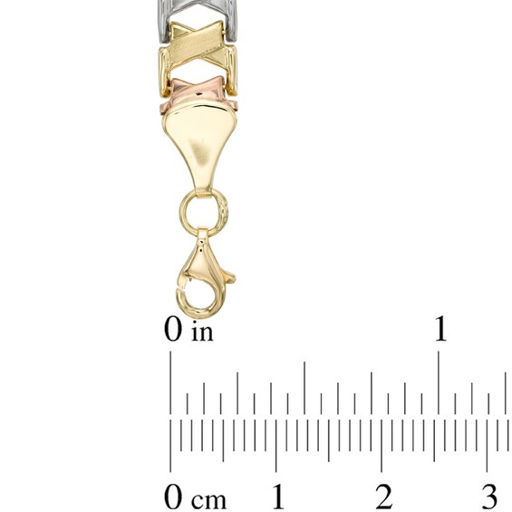 "X" Link Bracelet in 10K Tri-Tone Gold - 7.25"