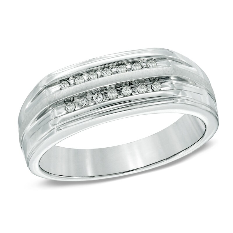 Main Image 1 of 0.10 CT. T.W. Diamond Double Row Band in 10K White Gold