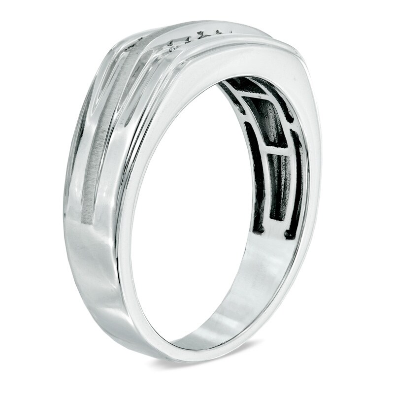 Men's 0.10 CT. T.W. Diamond Double Row Band in 10K White Gold|Peoples Jewellers