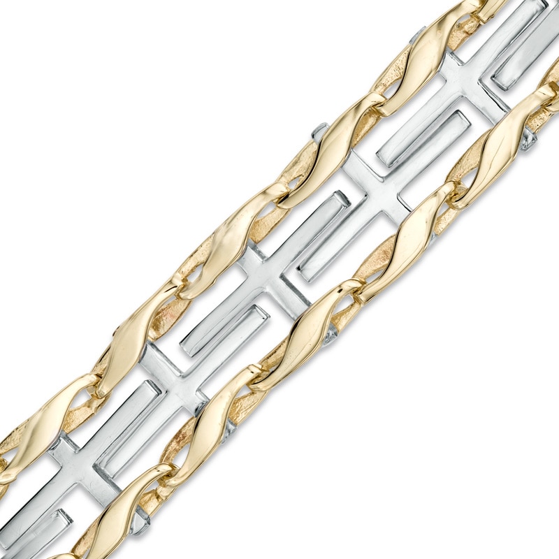 Men's Cross Railroad Bracelet in 10K Two-Tone Gold - 8.5"|Peoples Jewellers