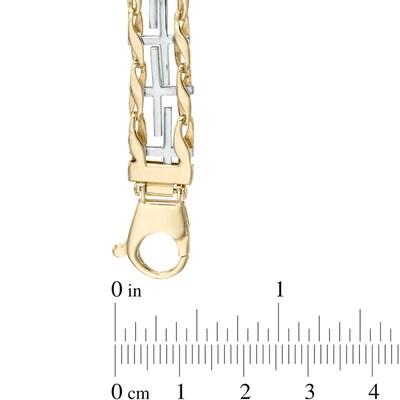 Men's Cross Railroad Bracelet in 10K Two-Tone Gold - 8.5"