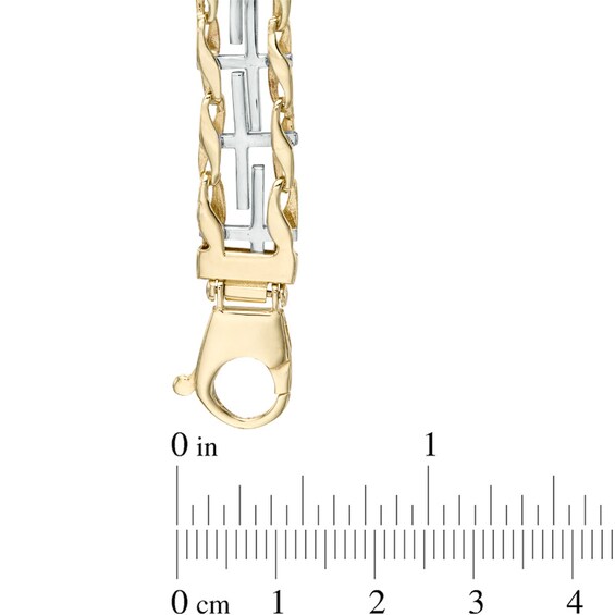 Men's Cross Railroad Bracelet in 10K Two-Tone Gold - 8.5"