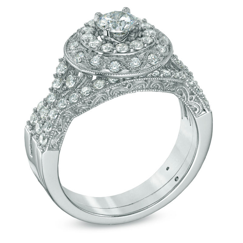 1.00 CT. T.W. Diamond Double Frame Bridal Set 14K White Gold
